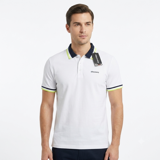 Camiseta Discovery para Caballero Tipo Polo - Blanca KCN17