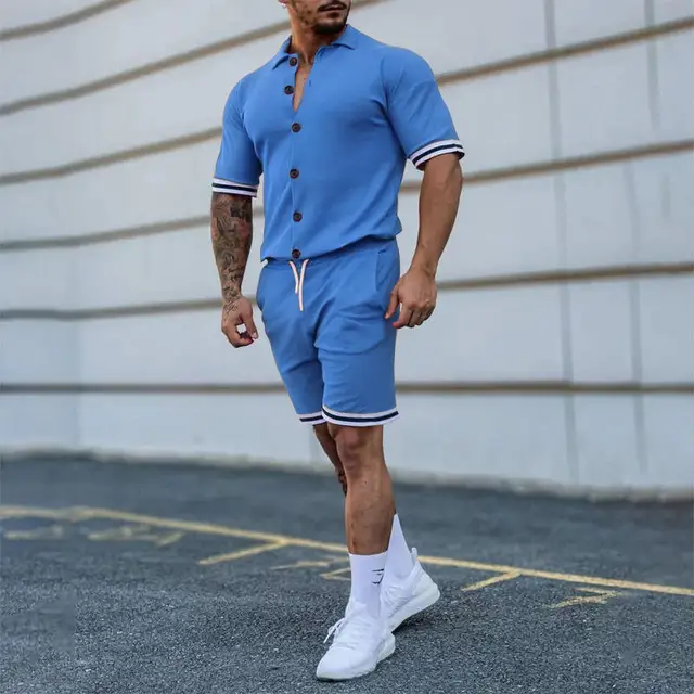 Set de Camiseta y Short para Hombre - Celeste BL52