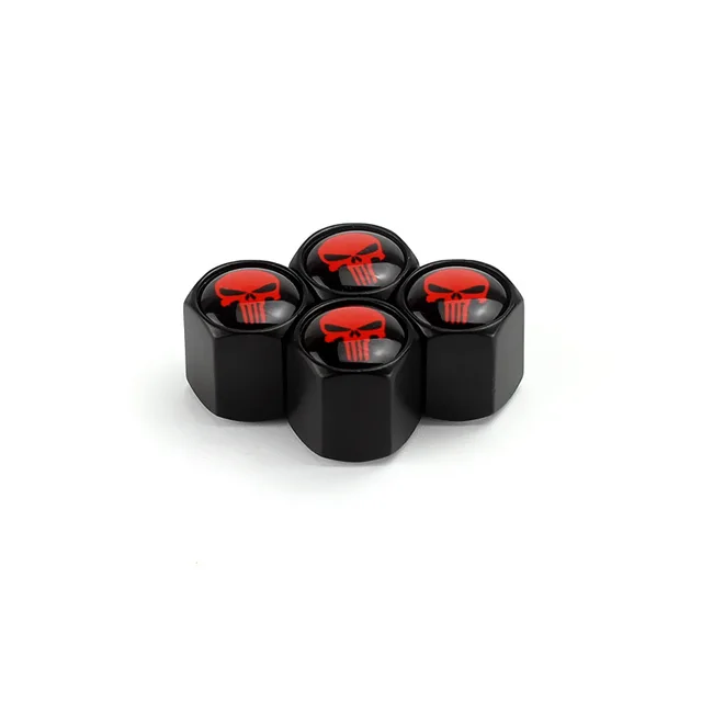 Tapon para llanta de Carro o Motocicleta / Negro - Calabera Roja TC11