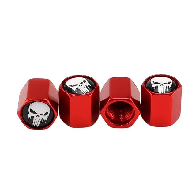Tapon para llanta de Carro o Motocicleta / Rojo - Calabera Blanco TC11