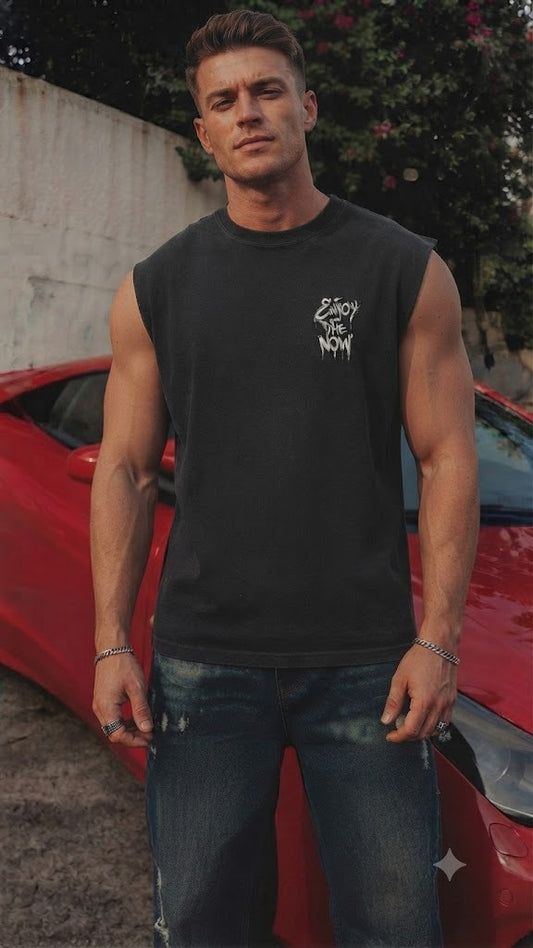 Camisa Casual sin mangas para Caballero Oversize /Negro NK12