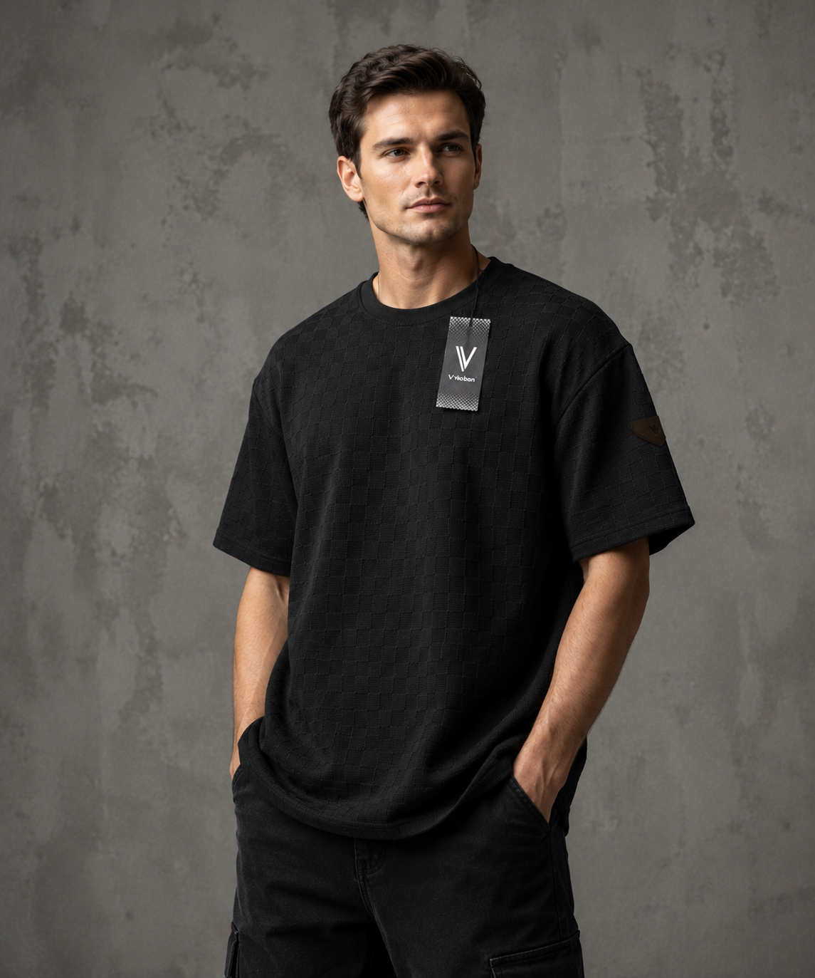 Camiseta Over Size con Alto relieve Marca Interview - Negro NK20