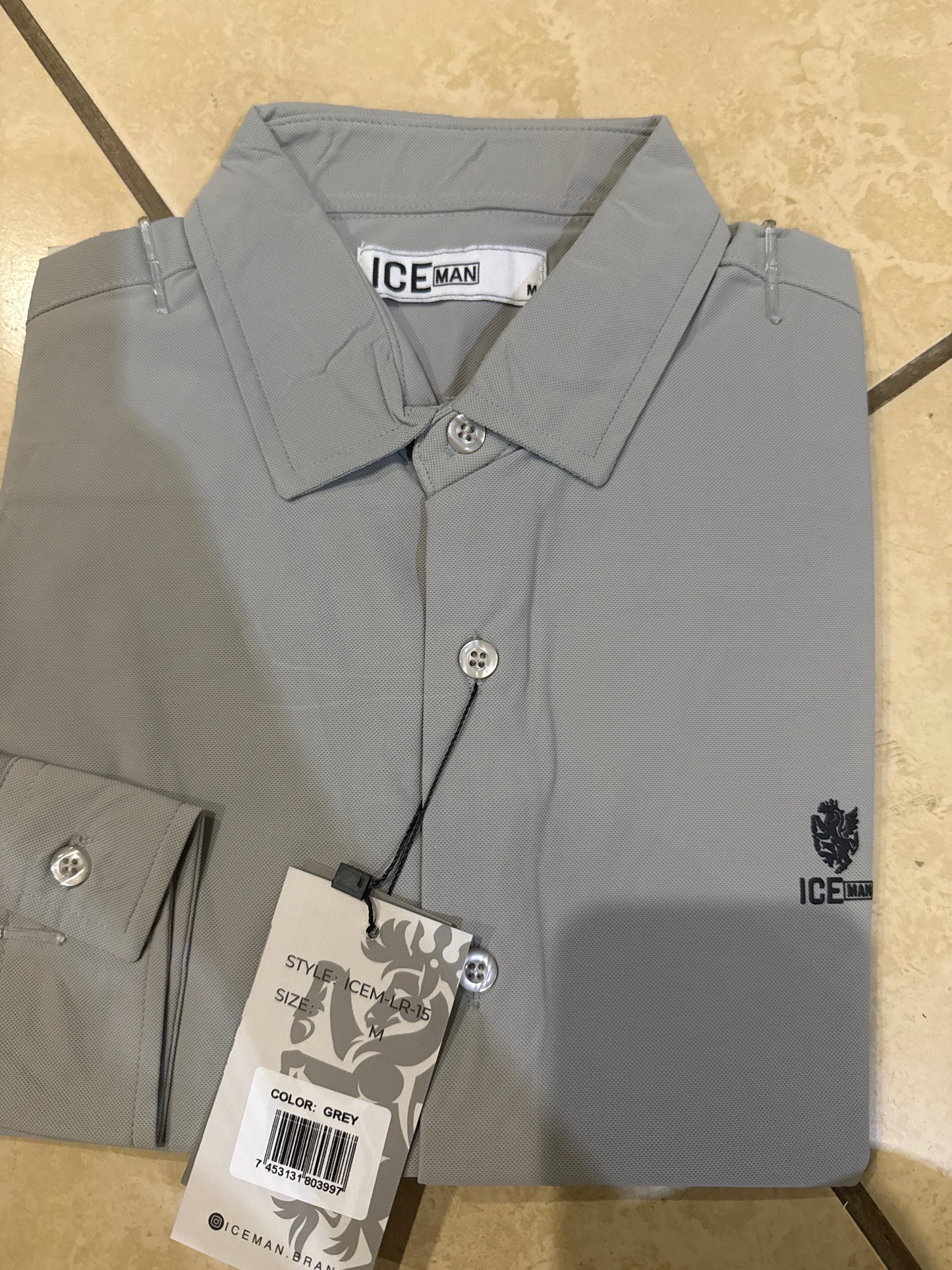 Camisa Formal Manga Marca Ice Man/ Gris Claro NK16