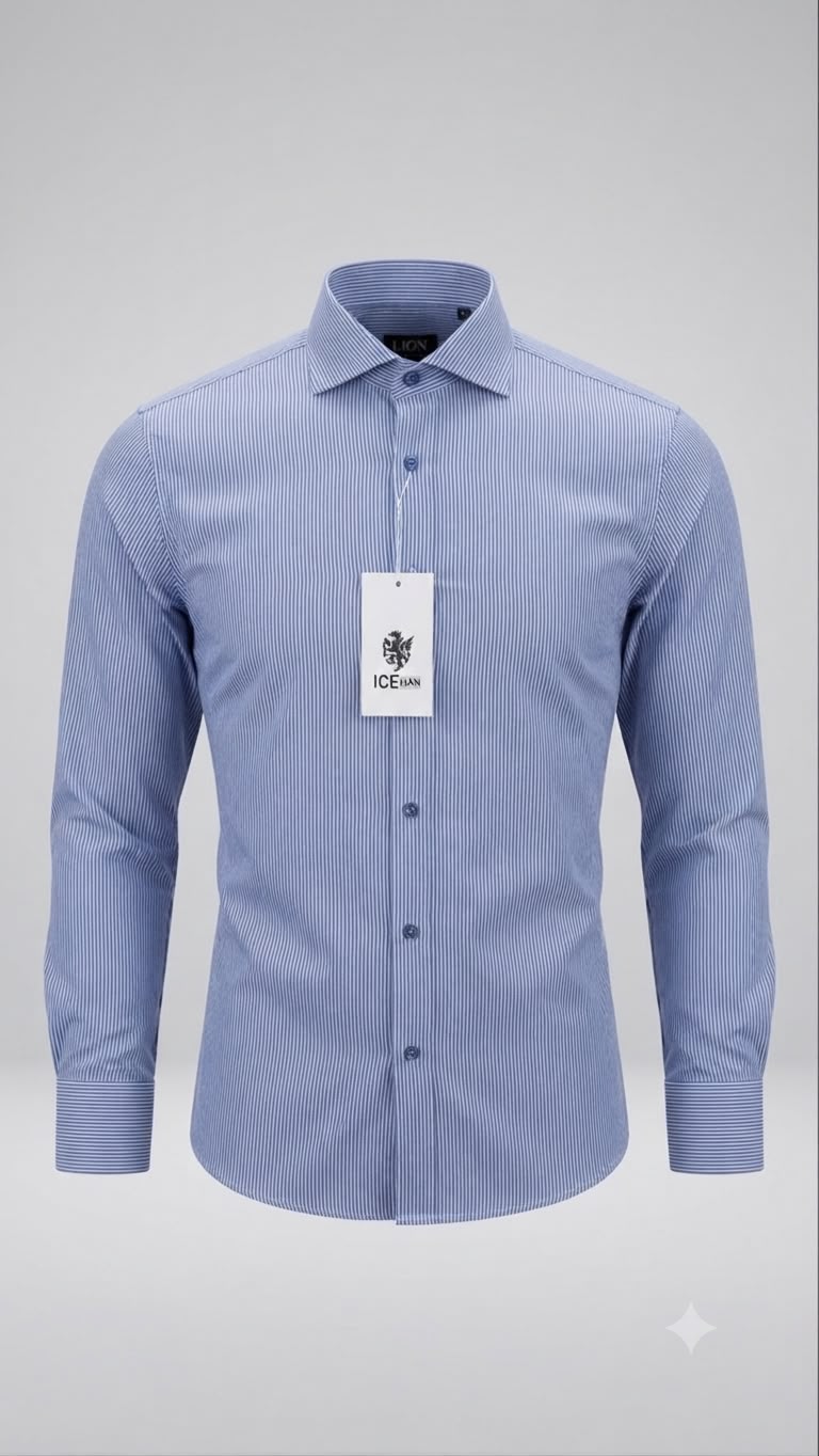 Camisa Formal Manga Larga rayada. Azul Marino-Blanco NK14
