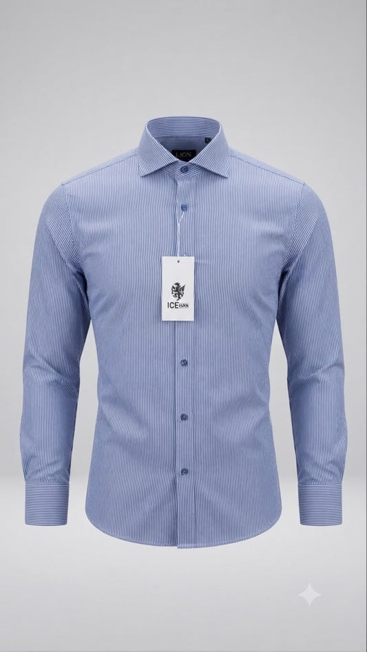 Camisa Formal Manga Larga rayada. Azul Marino-Blanco NK14