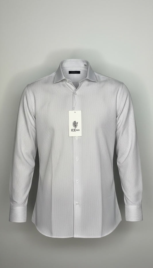 Camisa Formal Manga Larga rayada. Beige-Blanco NK14