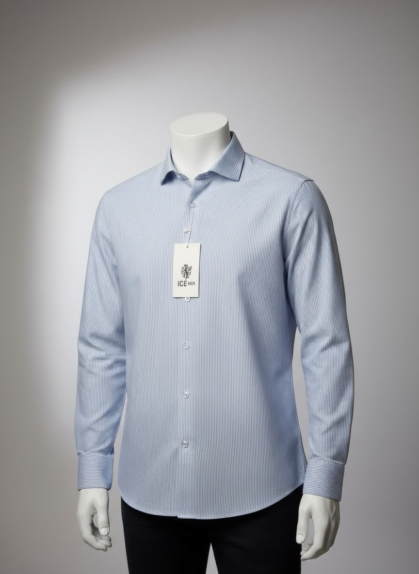 Camisa Formal Manga Larga rayada. Azul Celeste-Blanco NK14