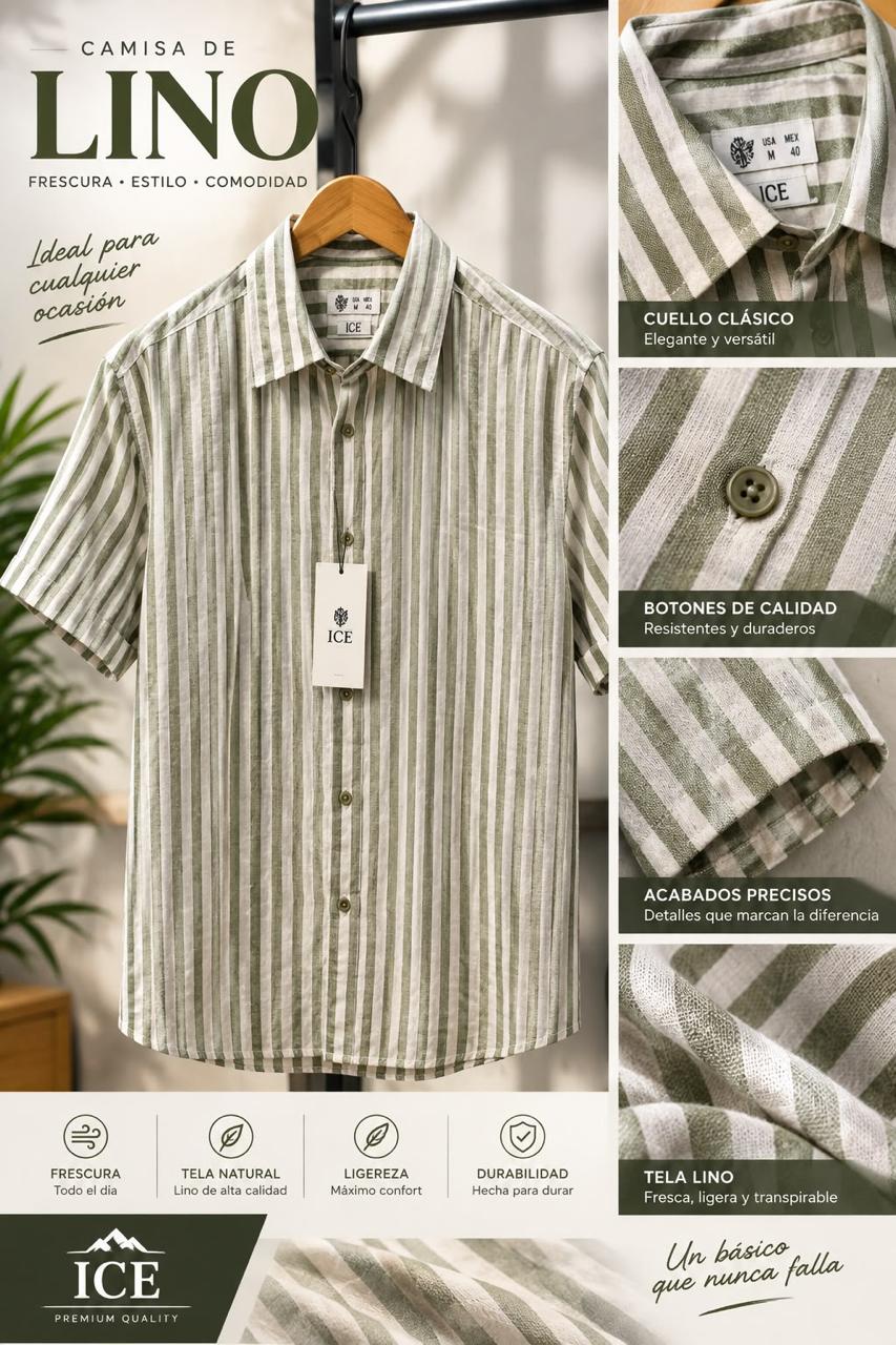 Camisa Ice Man Lino Premium Manga corta Verde NK31