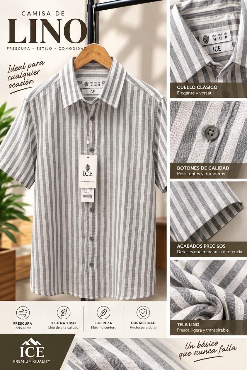 Camisa Ice Man Lino Premium Manga corta Gris NK31