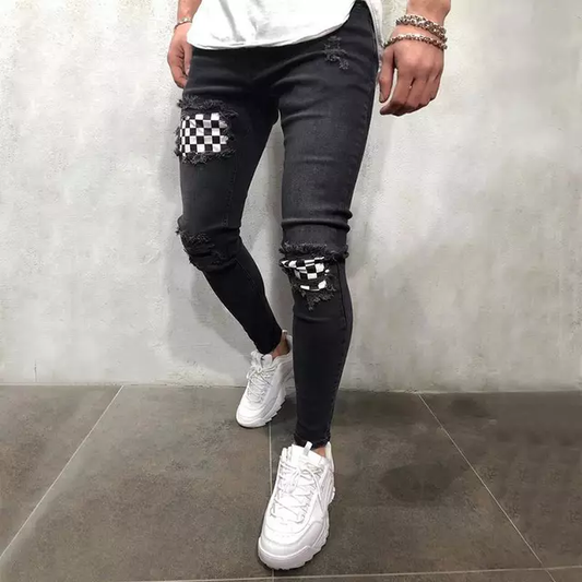 Pantalón Jean Negro Cuadricula