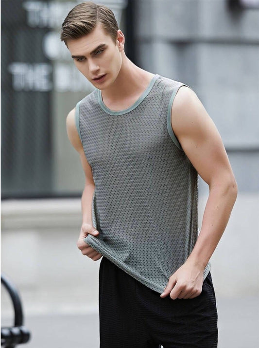 Camiseta Malla Poliester Spandex Sin Mangas - Gris K40