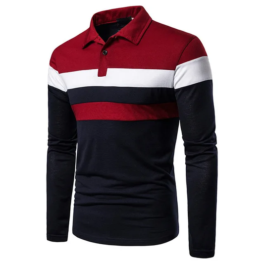 Camisa Manga Larga Tipo Polo Azul/Rojo N15