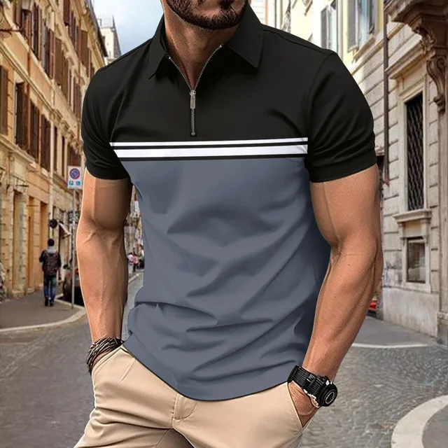 Camisa Zipper Tipo Polo - S003 /Negro-Gris