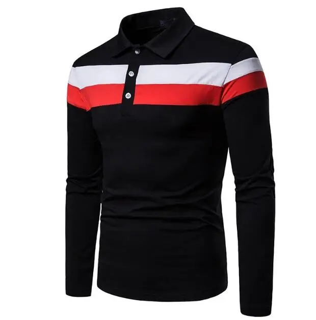 Camisa Manga Larga Tipo Polo /Negra-Roja N07