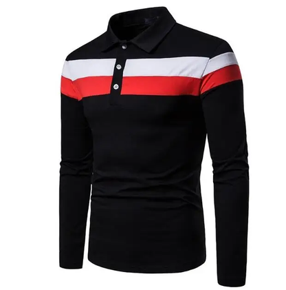 Camisa Manga Larga Tipo Polo /Negra-Roja N07