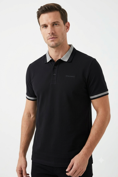Camiseta Discovery para Caballero Tipo Polo - Negra KCN67