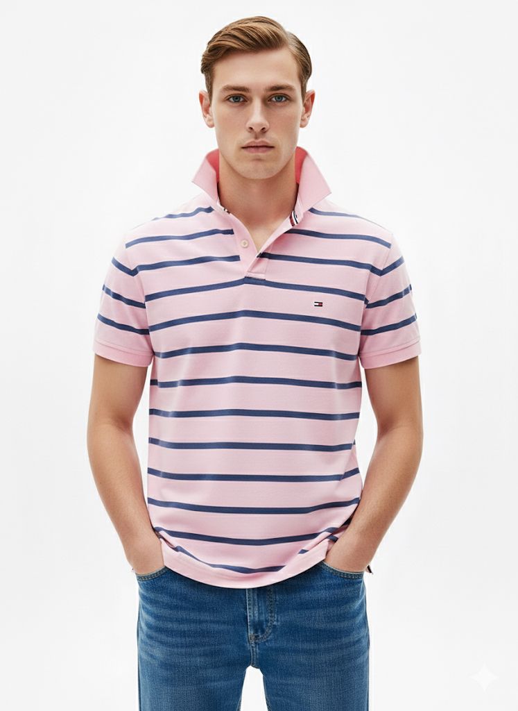 Camisa Tipo Polo Tommy Hilfiger-Rosa con Franjas US58