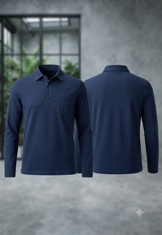 Camisa Manga larga  tipo polo. Marca Touch & Go. / Azul Marino NK18