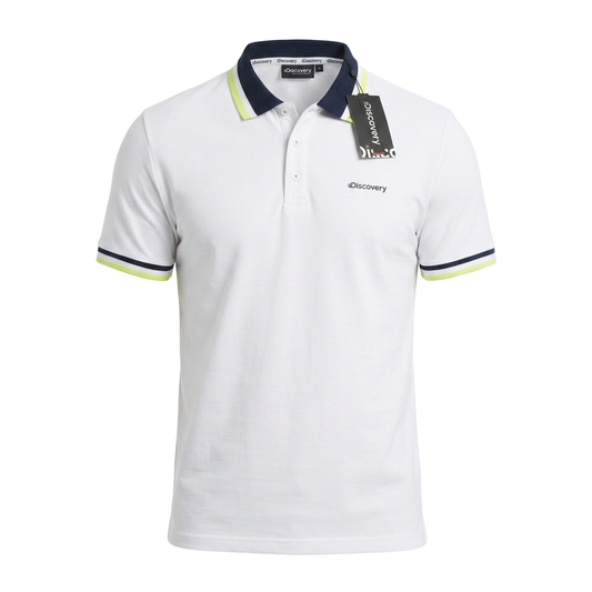 Camiseta Discovery para Caballero Tipo Polo - Blanca KCN17