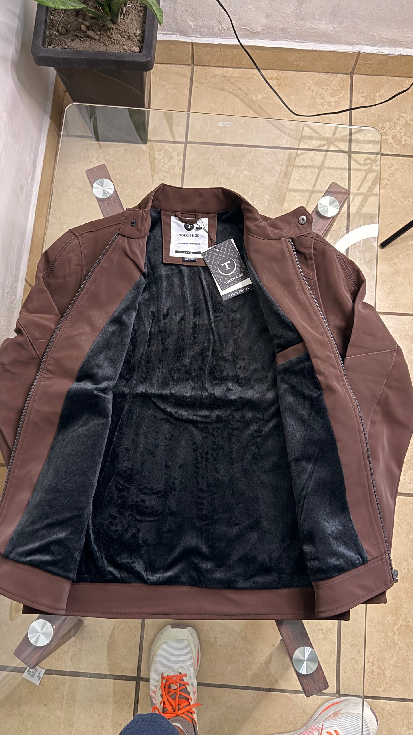 Jacket Impermeable Cuerina Touch & Go - Cafe KCN46