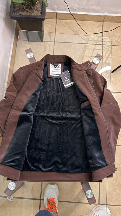 Jacket Impermeable Cuerina Touch & Go - Cafe KCN46