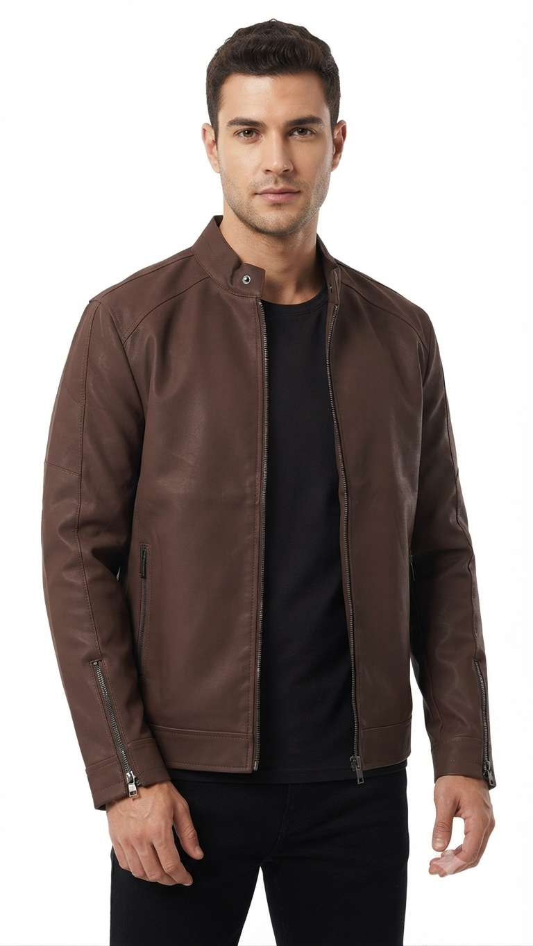 Jacket Impermeable Cuerina Touch & Go - Cafe KCN46