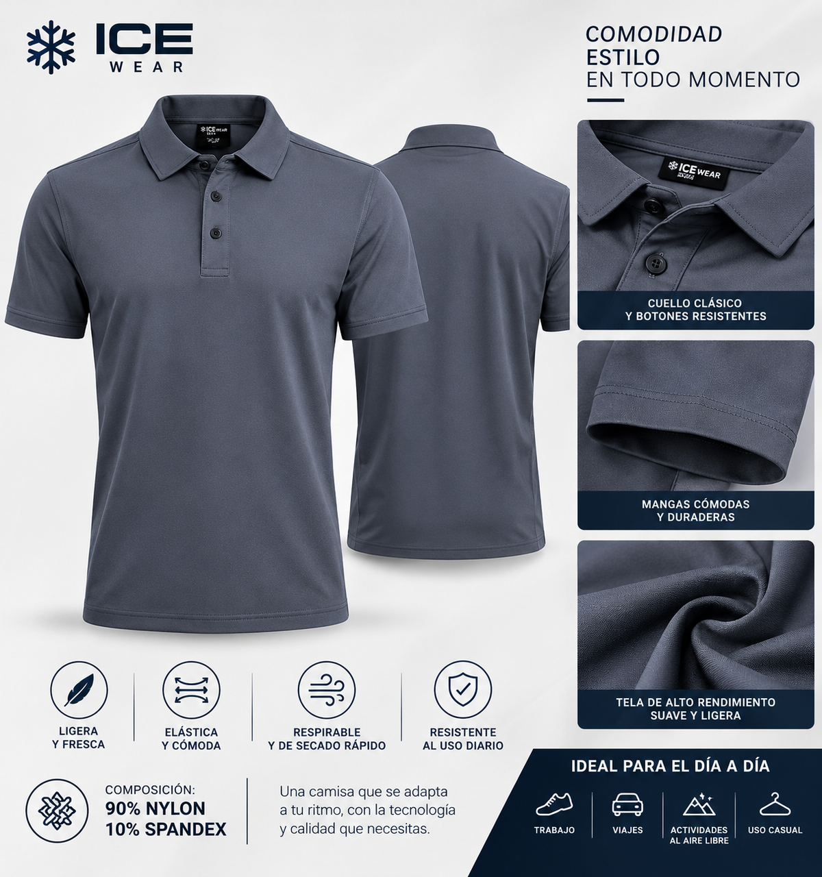 Camisa Ice Man Tipo polo Premium NK36 Gris
