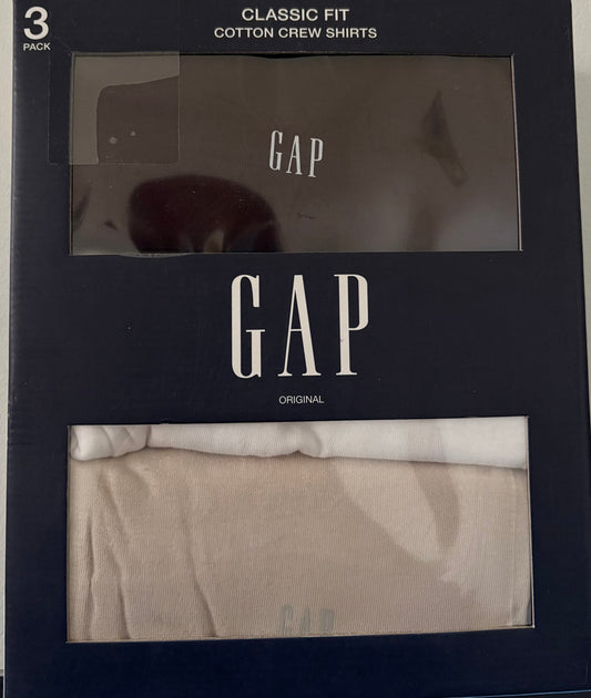 3 Pack Camiseta Clásica GAP-Beige, Blanco y Café US28