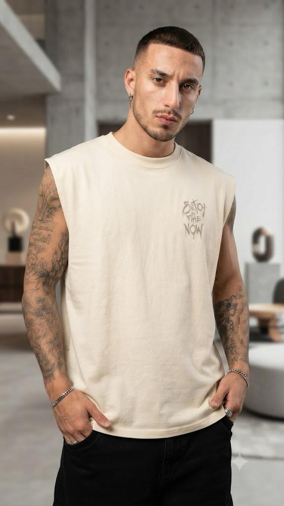 Camisa Casual sin mangas para Caballero /Beige NK12