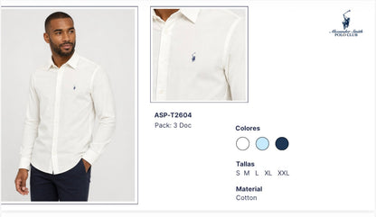 Camisa Polo Club Alexander Smith  Formal Blanco  Manga Larga NK27
