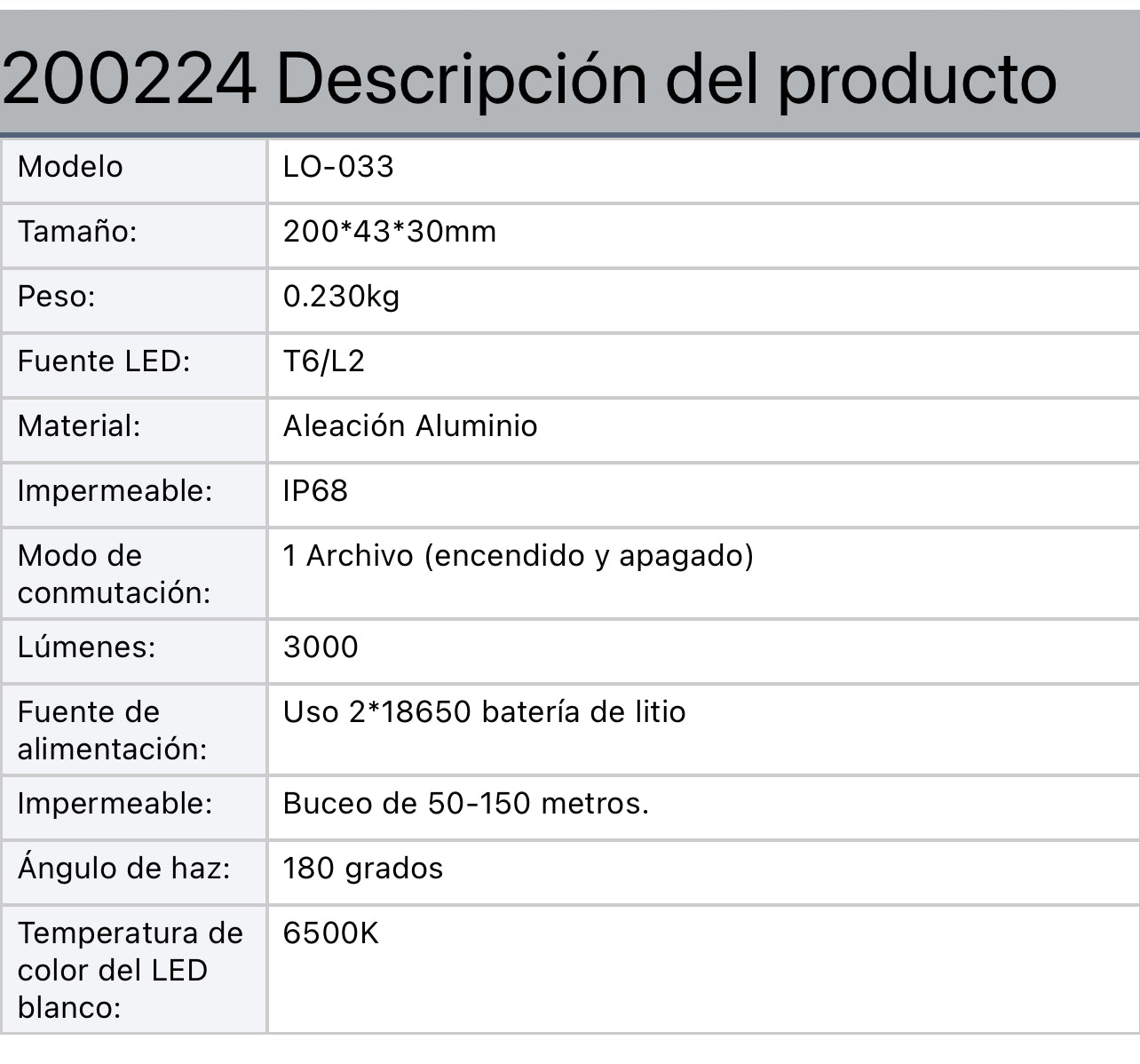 Linterna para Buceo S022