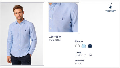 Camisa Polo Club Alexander Smith  Formal Azul Celeste  Manga Larga NK27