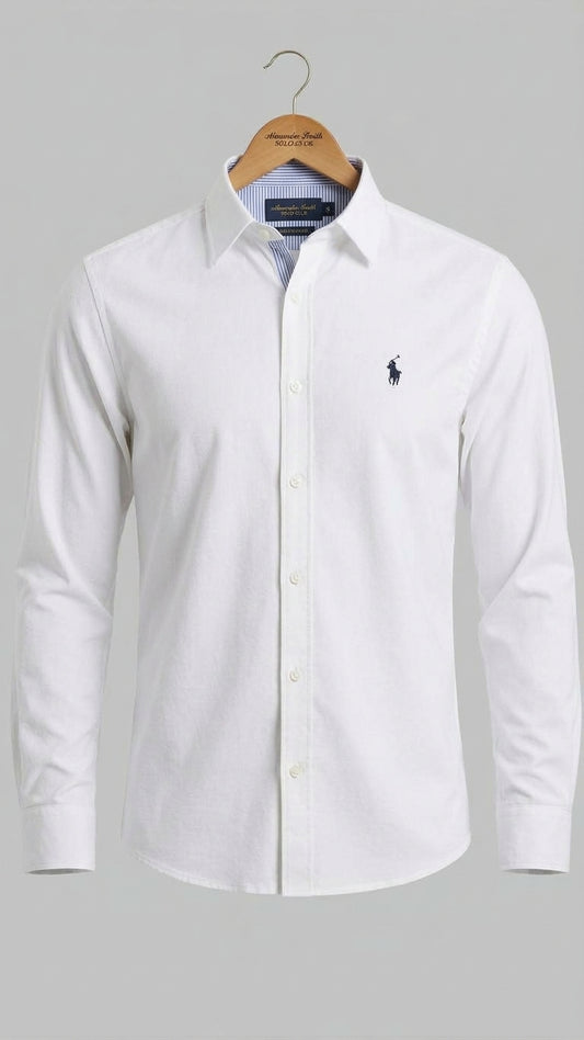 Camisa Polo Club Alexander Smith  Formal Blanco  Manga Larga NK27
