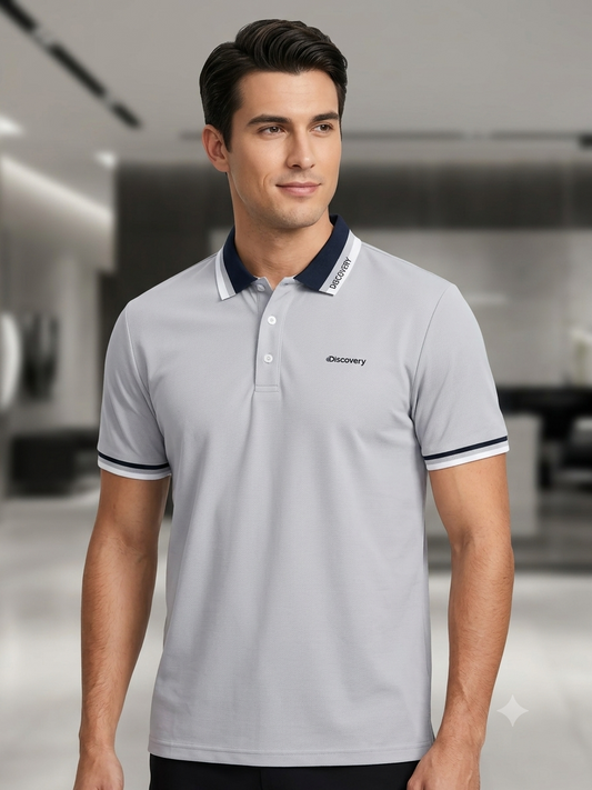 Camiseta Discovery para Caballero Tipo Polo - Gris KCN17