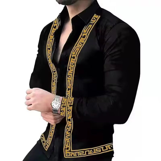 Camisa  manga larga para caballero/Negro-Dorado BL40