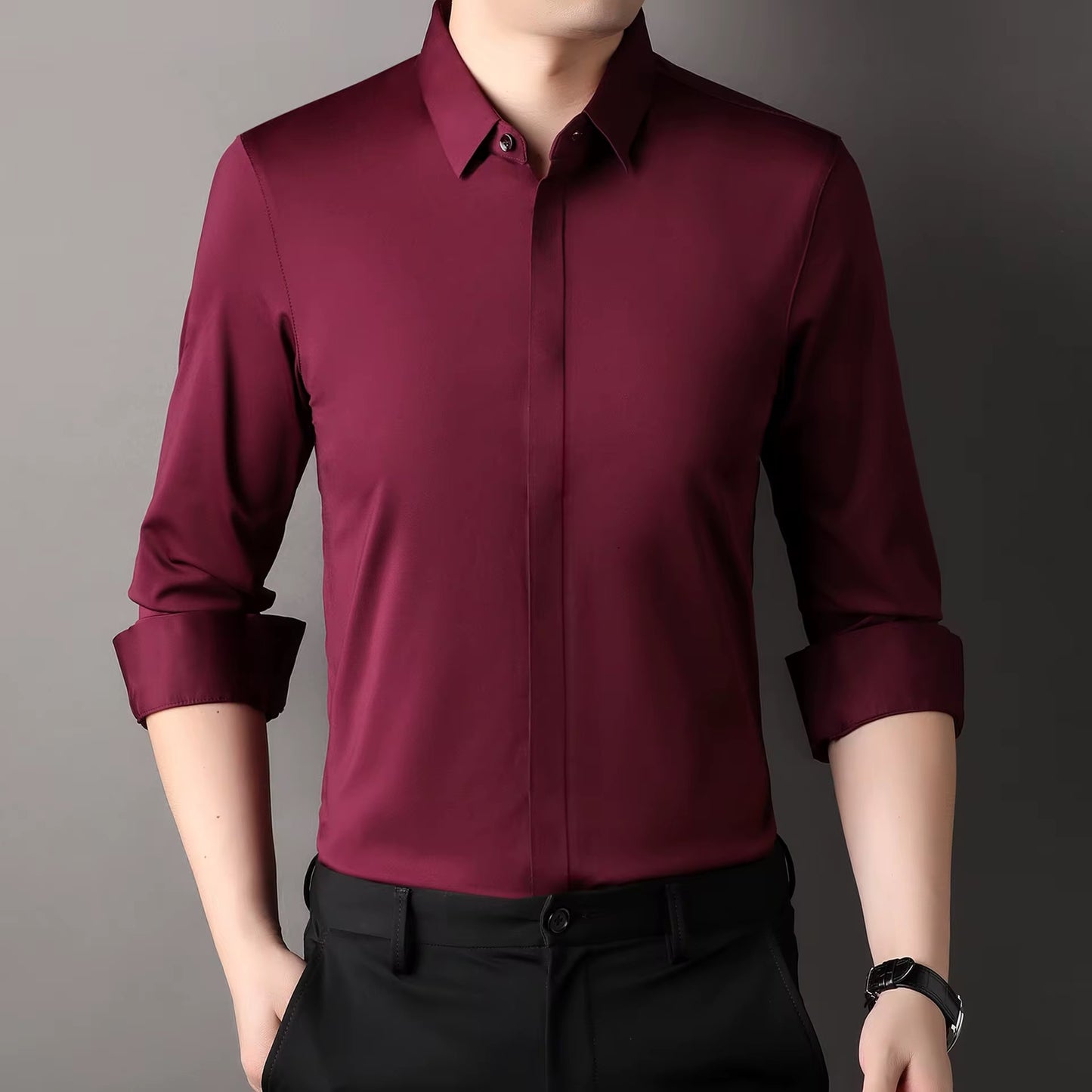 Camisa  formal manga larga para caballero/Vino BL38