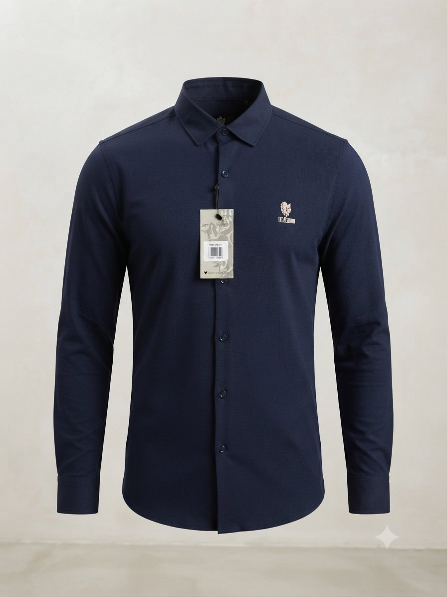 Camisa Formal Manga Marca Ice Man/ Azul Marino NK16