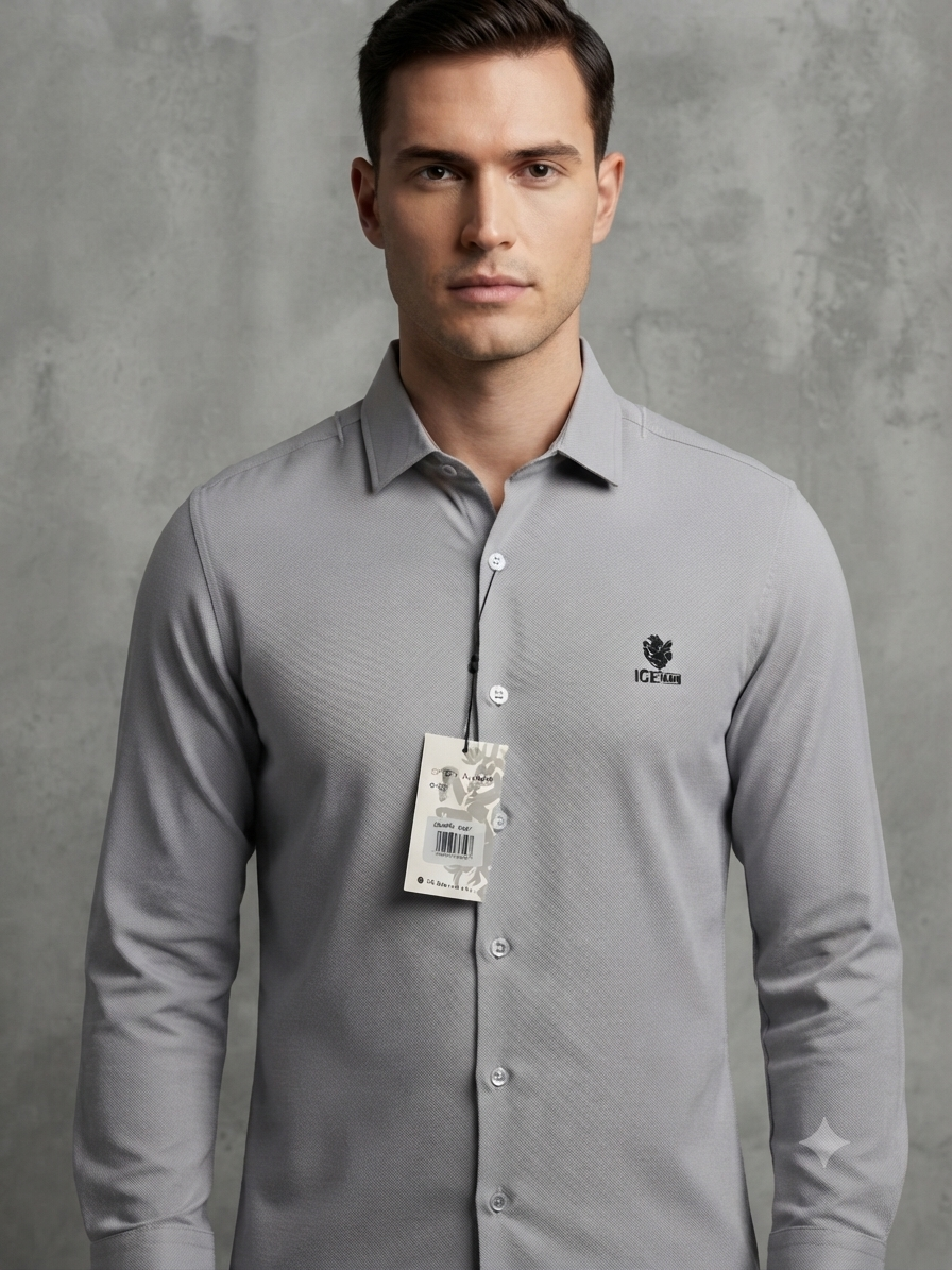 Camisa Formal Manga Marca Ice Man/ Gris Claro NK16