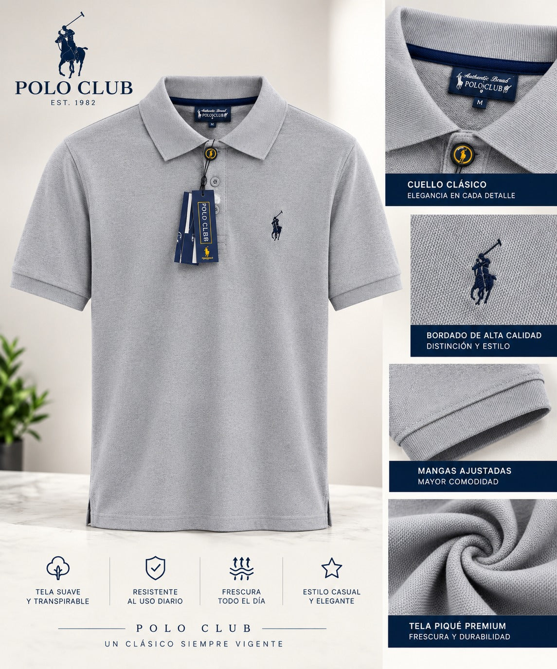 Camisa Polo Club Alexander Smith Gris. NK28