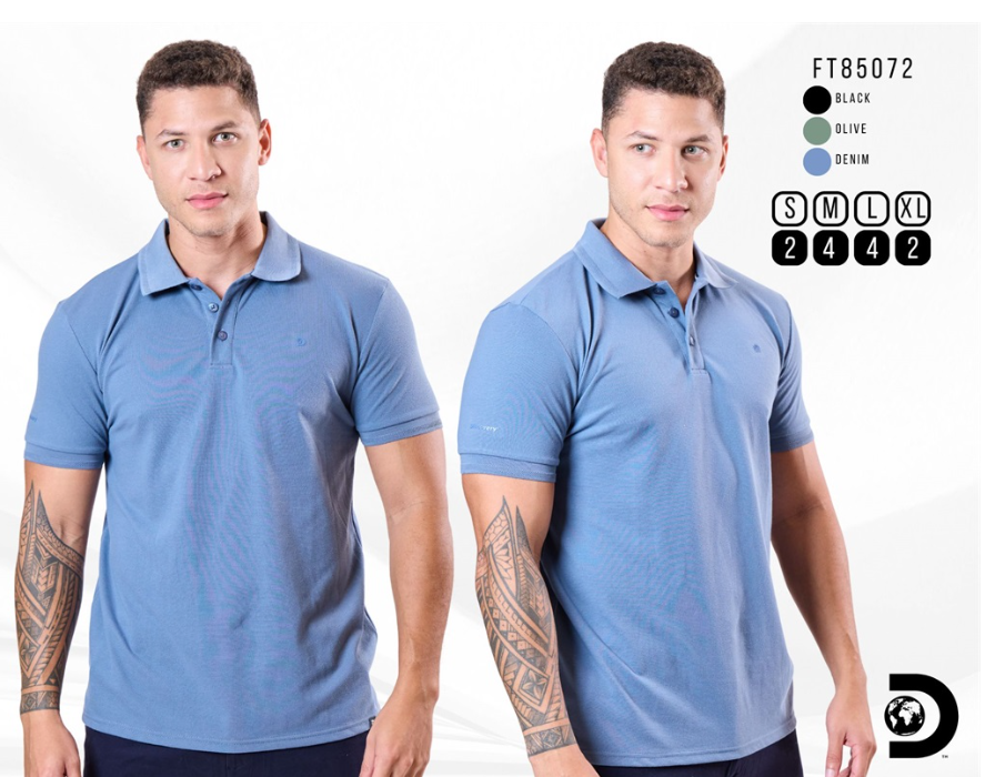 Camiseta Discovery Tipo Polo para Caballero - Azul KCN13