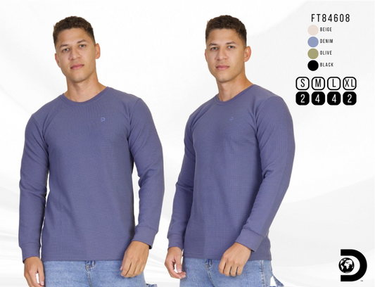 Camiseta Manga Larga Discovery para Caballero - Azul KCN14