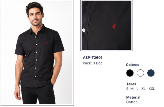 Camisa Polo Club Alexander Smith  Formal Negro NK24