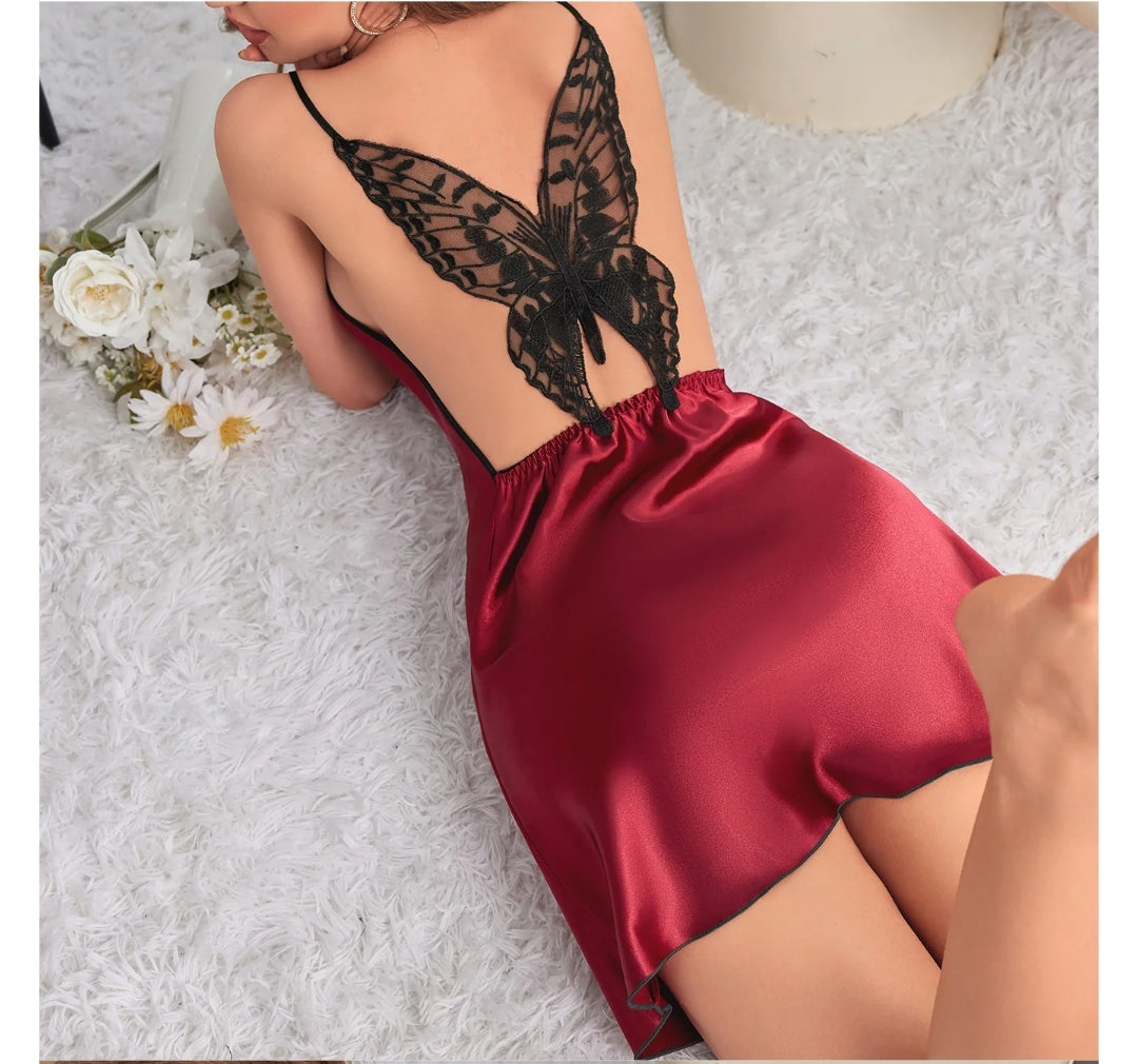 Pijama de seda- Mariposa /  B100 Rojo