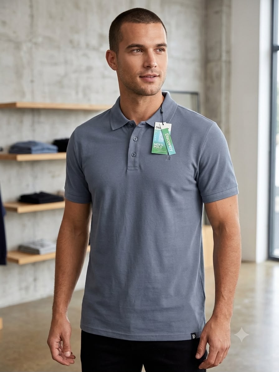 Camiseta Discovery Tipo Polo para Caballero - Azul KCN13