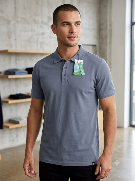 Camiseta Discovery Tipo Polo para Caballero - Azul KCN13