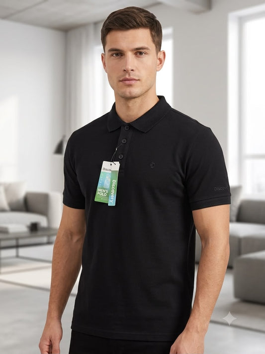 Camiseta Discovery Tipo Polo para Caballero - Negra KCN13