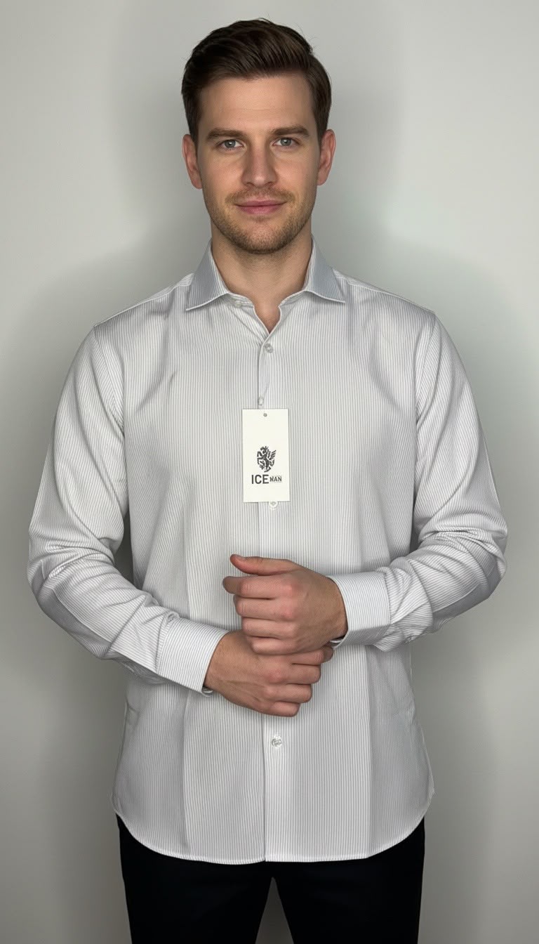 Camisa Formal Manga Larga rayada. Beige-Blanco NK14