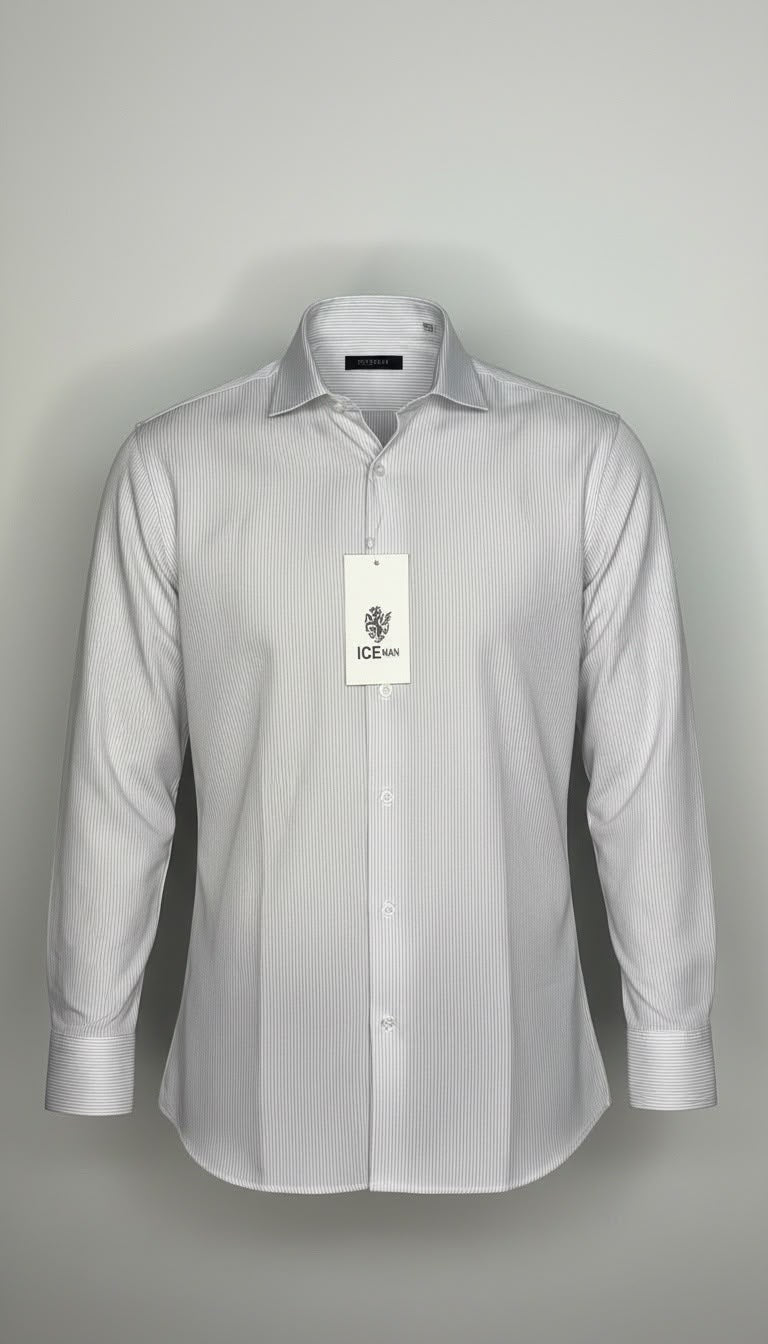 Camisa Formal Manga Larga rayada. Beige-Blanco NK14