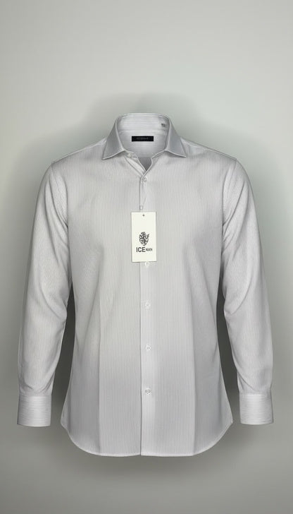 Camisa Formal Manga Larga rayada. Beige-Blanco NK14