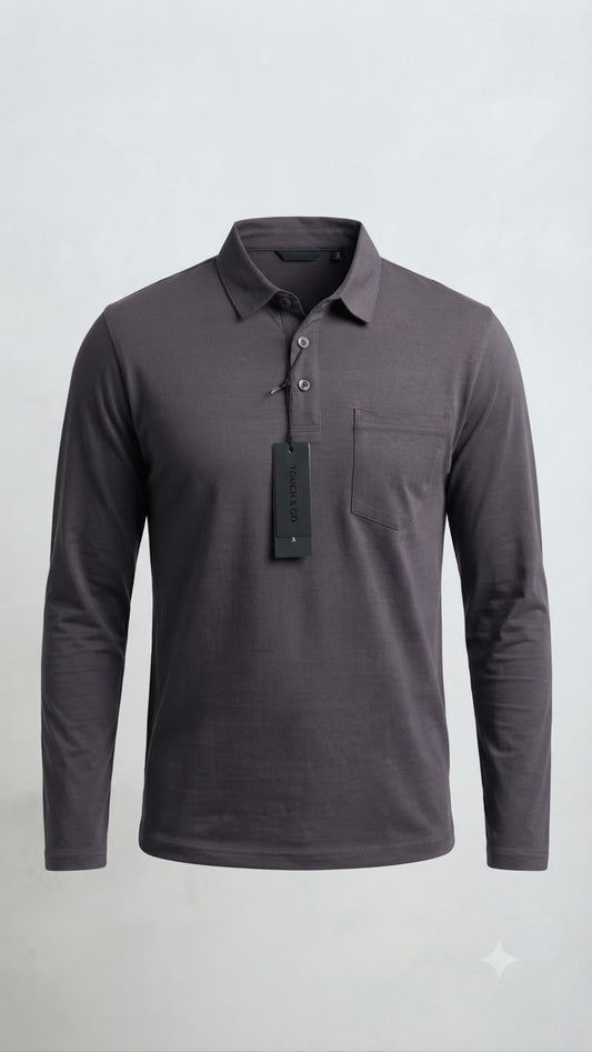 Camisa Manga larga  tipo polo. Marca Touch & Go. / Gris NK18